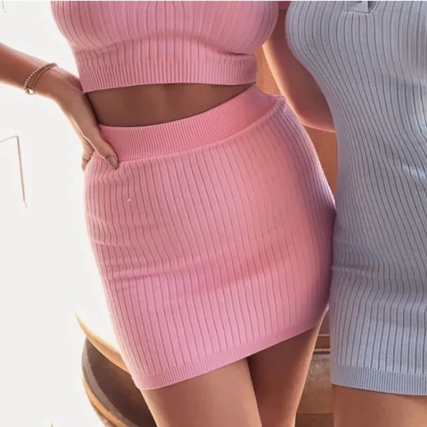 NWT Meshki CeCe Pink Ribbed Knit Mini Skirt, size M Barbiecore boho Y2K ballet - Image 2
