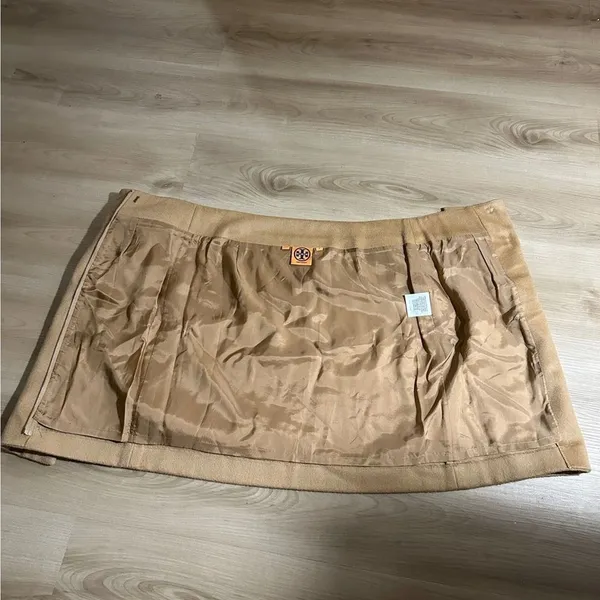 Tory Burch Wool Mini Skirt Tan 2 Womens‎ Zip Detail A-Line Luxury - Image 7