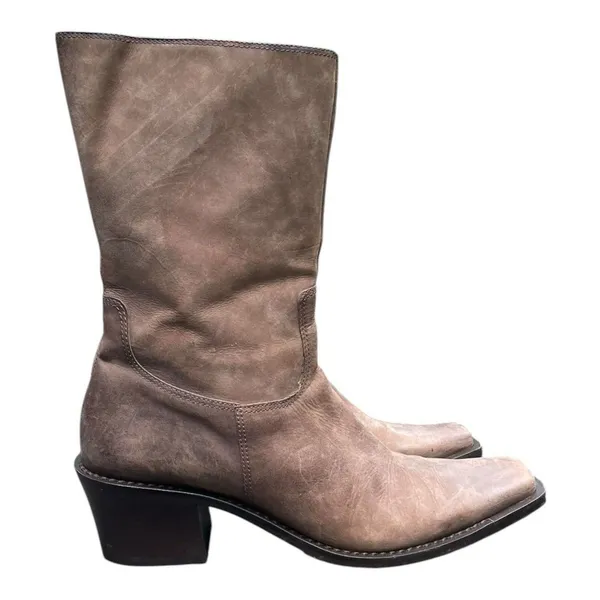 Diba Nubuck Leather Mid Calf Square Toe Western Boots Distressed Boho Festival 9 - Image 9