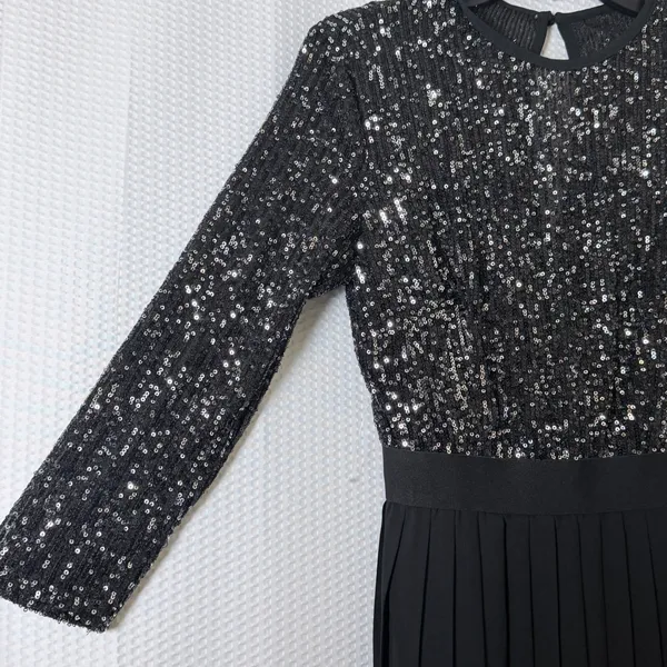 Little Mistress London Dress Women Size US 2 Black Sequin Pleated Midaxi Formal - Image 5