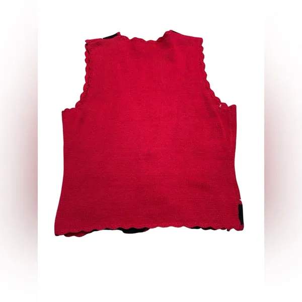 🎄 Vintage Embroidered Christmas‎ Sweater Vest Red Black M 🎄 - Image 3