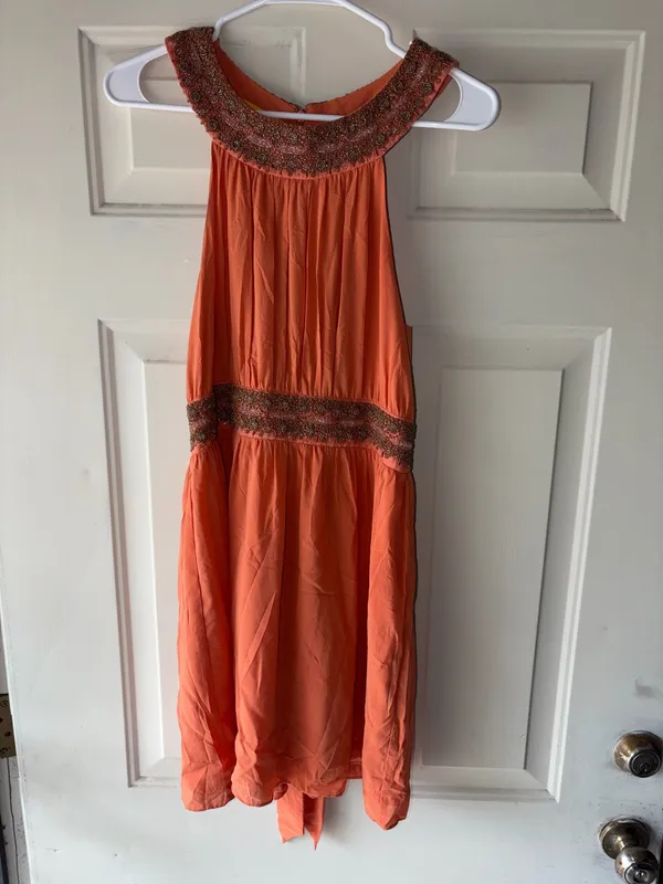 Alice + Olivia Silk mini dress High Neck Beaded embroidered A-line orange boho siz XS - Image 6
