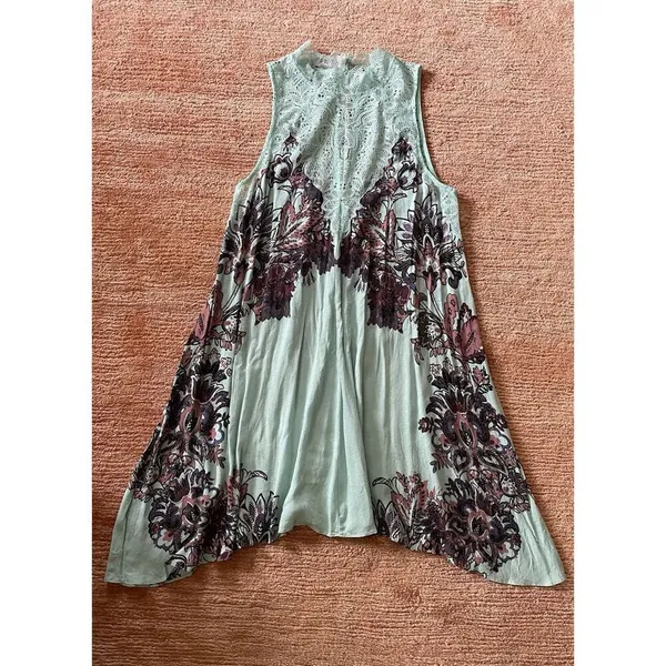 NWT Intimately Free People Y2k Marsha Lace Slip Dress Turquoise Blue Floral L - Image 2