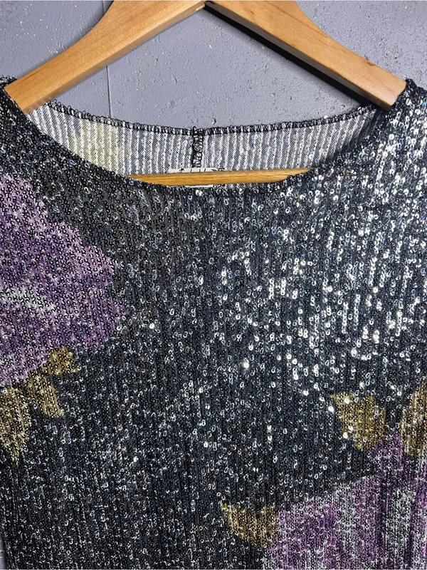 Free People Intimately Gold Rush Long Sleeve Sequin Top Black Combo. Small - Image 5