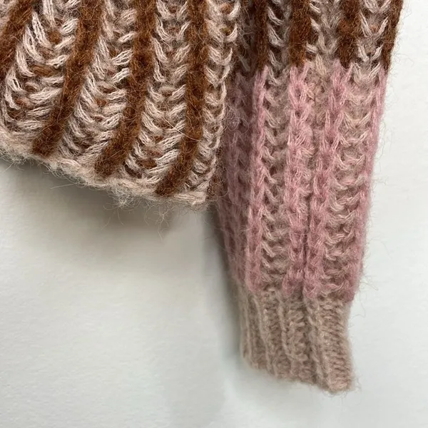 Democracy Chunky Knit V Neck Striped Relaxed Fit Sweater Pullover size XL - Image 4