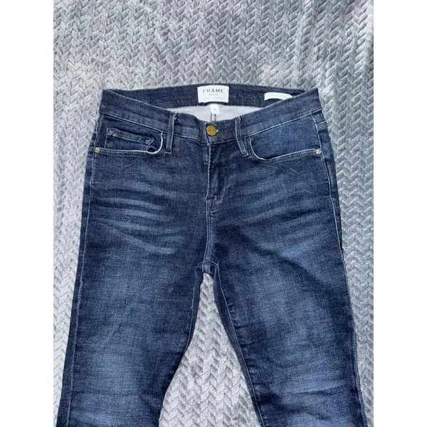 FRAME Le Skinny de Jeanne‎ Jeans Dark Wash Raw Hem Denim Size 28 - Image 2