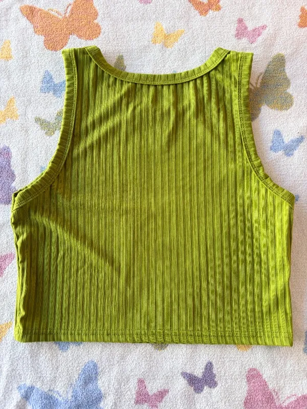 Shein | Olive Green Ribbed Sleeveless Crop Tank | L - Image 2