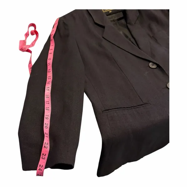 Vintage 90s Express Black Blazer‎ Made in USA Linen Rayon Tailored Jacket Med - Image 5