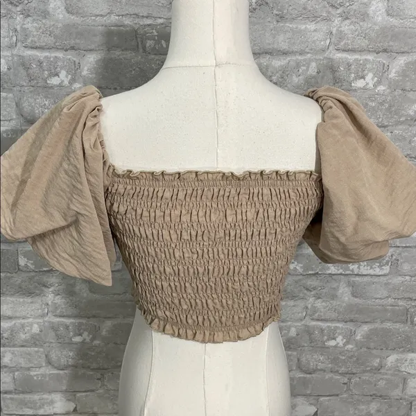 Altar'd State Tan Smocked Crop Top - Image 3
