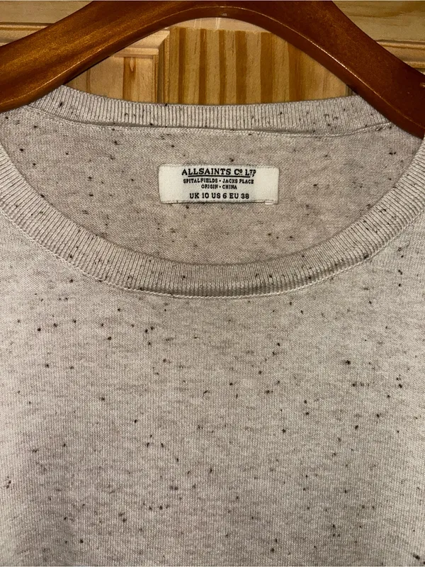 All Saints Cream Speckled Draped Hem Crew Neck Sweater - Image 4