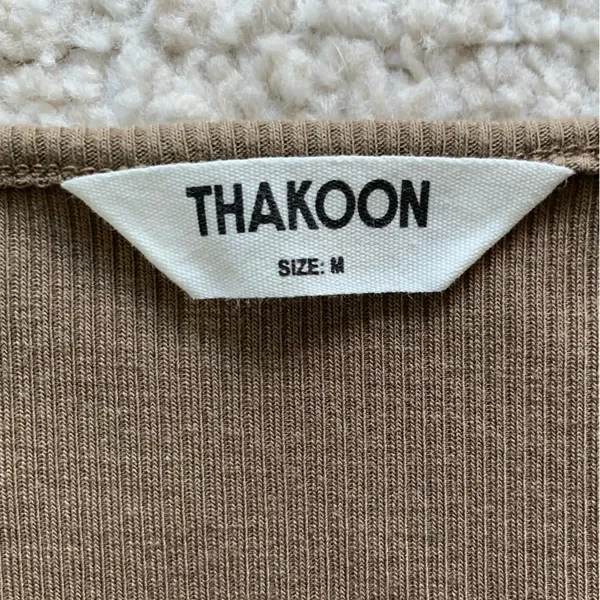 Thakoon Rib Knit Square Neckline Long Sleeve Tee Brown Size Medium - Image 2