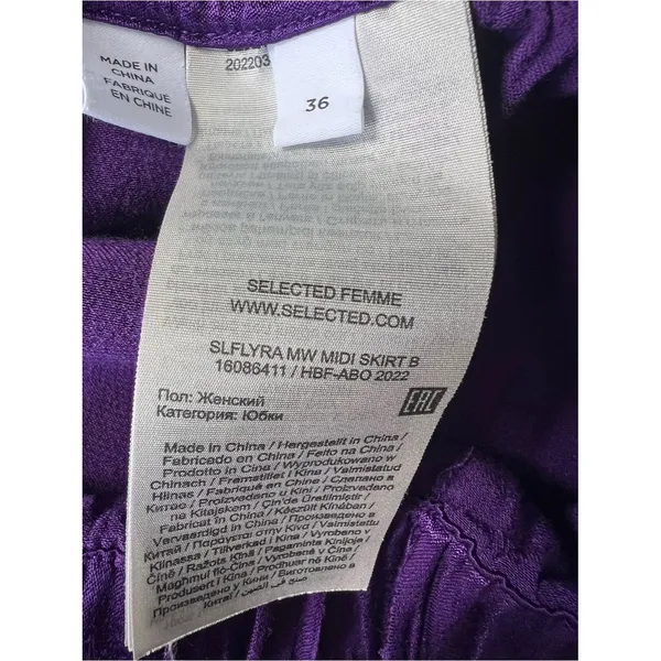SELECTED Femme Purple Satin Midi Skirt Side Slit Drawstring Waist Size Small - Image 5