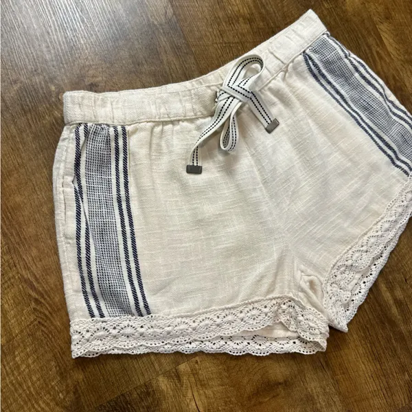 NWT Aerie Cotton Linen Stripe Lace Shorts Sz Medium Tie Waist - Image 4