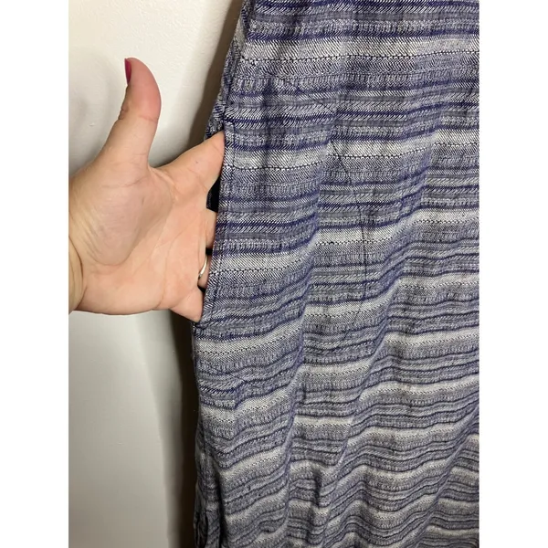 Pure Jill J. Jill Maxi Dress Womens Medium Blue Linen Striped Sleeveless Pockets - Image 4