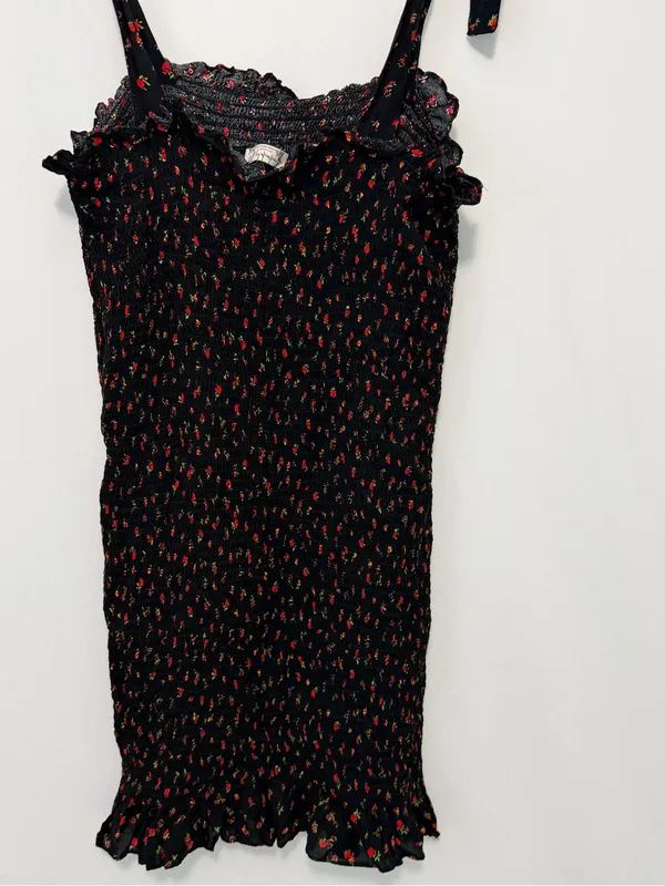 Free People Bella Black Floral Print Smocked Bodycon Mini Dress Large - Image 11