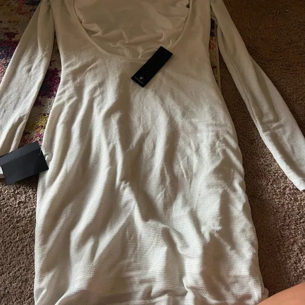 NWT Lulus Gift of Love White‎ and Silver Backless Long Sleeve Mini Dress L - Image 11