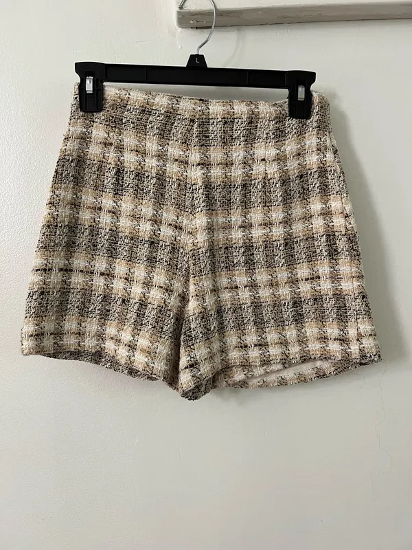 ZARA Brown Plaid Mini Skort - Button Detail - Image 5