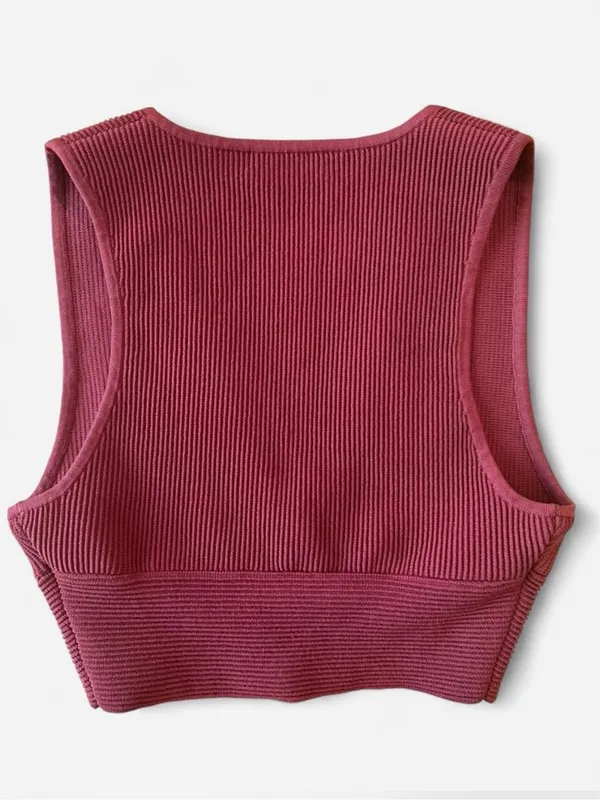 Aritzia Babaton Sculpt Knit Deep V Tank Top Crop Rust Orange M - Image 2