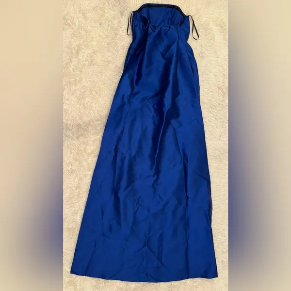 NEW Alfred Sung Strapless Satin Twill Column Gown w/ Removable Train sz 8 Blue - Image 8