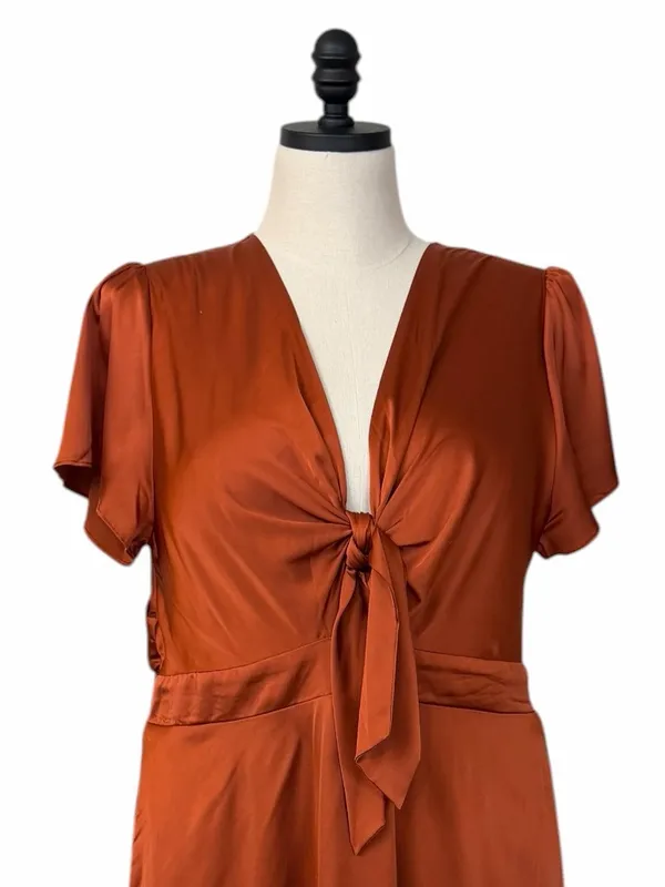 Baltic Born Poppy Satin Midi Dress Size XXL Rust Tie Front Stretch Wedding Guest - Image 6