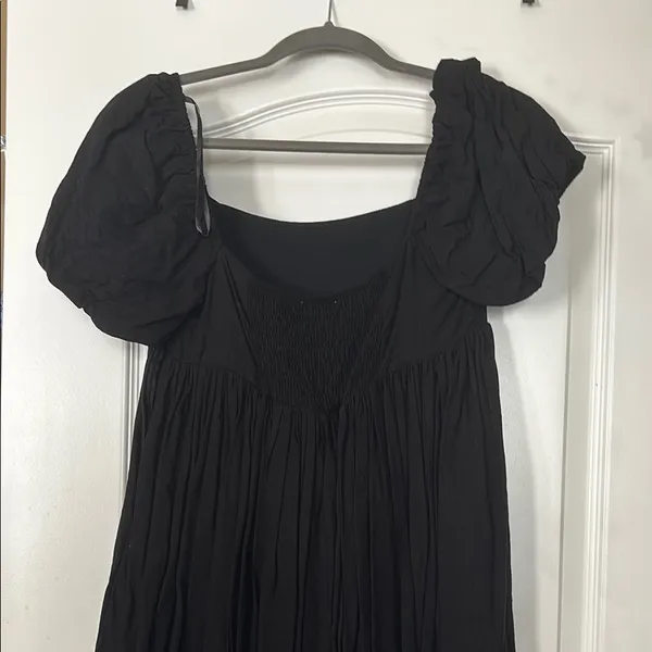 Black Puff Sleeve Mini Dress with Pleated Details - Image 2