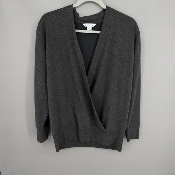 Athleta Purana Wrap Sweatshirt M Grey Tencel Modal‎ Crossover V-Neck Pullover - Image 3