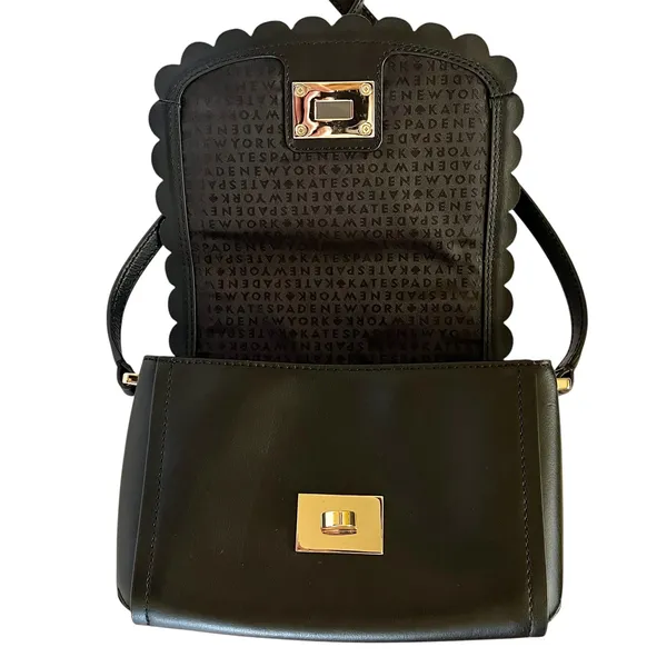 Kate Spade Maple Court Zani Scalloped Edge Black Leather Crossbody Shoulder Bag - Image 4