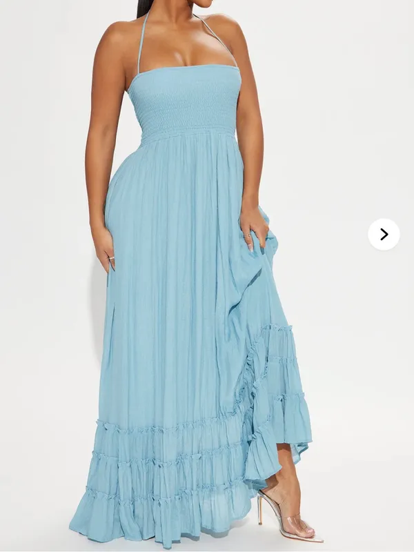 Hayley Halter Smocked Backless Maxi Dress - Blue - Image 4