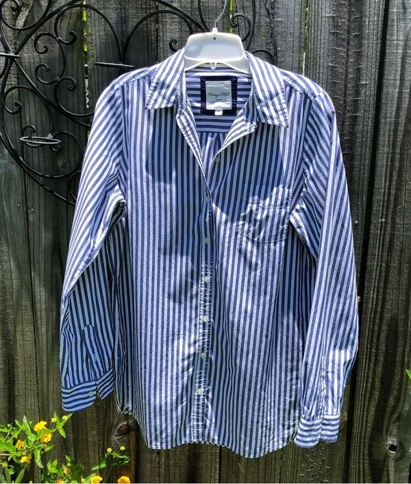 Heritage 1981 Medium Blue & White Striped Button Up - Image 3