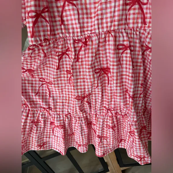 Miss Selfridge bows babydoll dress poplin tiered mini smock gingham coquette - Image 7