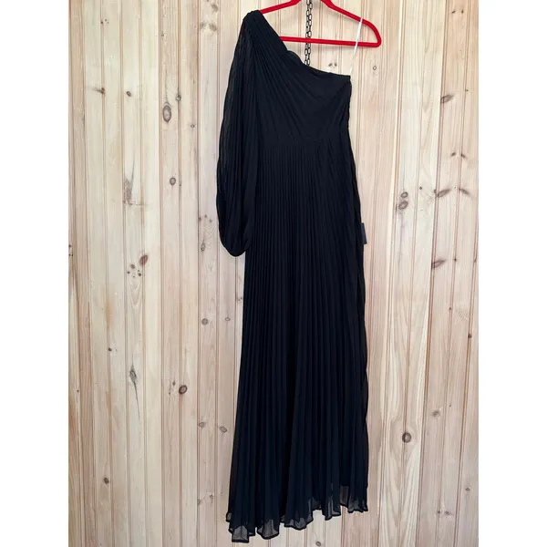 NWT Lulus Divine Charm Black Pleated One-Shoulder Maxi Dress Holiday Gala Size M - Image 2