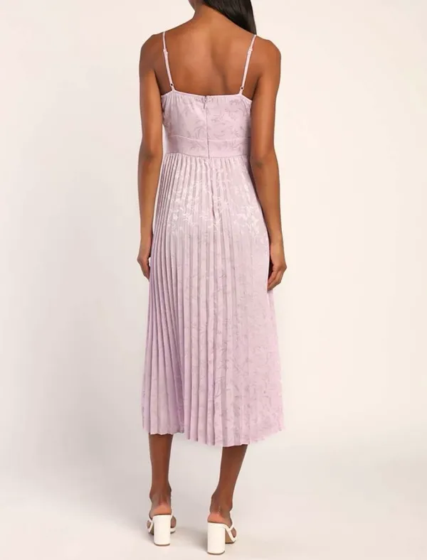 Lulus Regal Romance Lavender Floral Jacquard Pleated Satin Midi Dress - Image 2