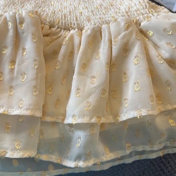 Lulus gold shimmer dot ruffle mini dress NWT size‎ small - Image 9