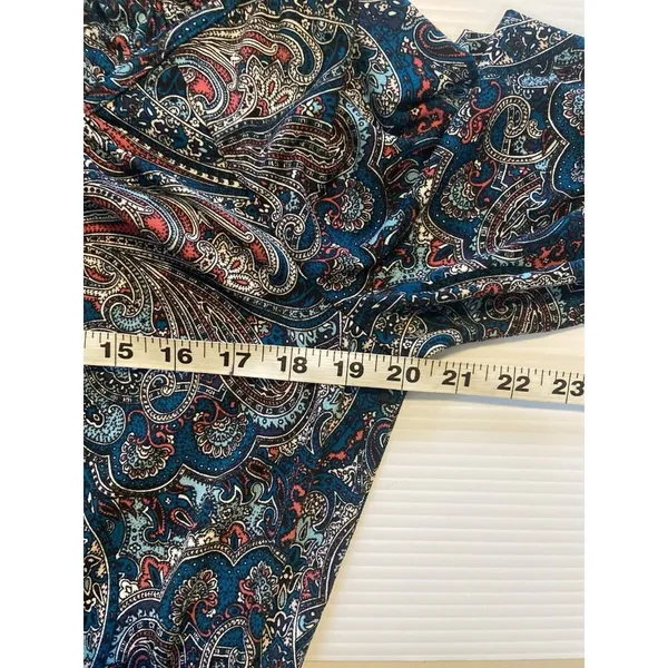 TALBOTS Teal‎ Paisley Stretch Shirred Blouson Midi Dress Size L Large Classic - Image 9