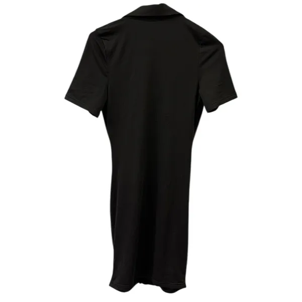 Source Unknown Black Ruched Bodycon Full Button Front Short Sleeve Mini Dress Womens Small - Image 7