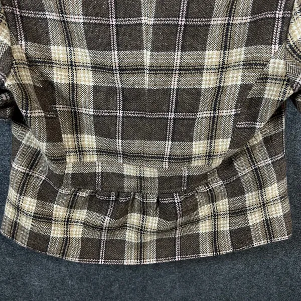 Forever Brown Plaid Wool Blend Cropped Short Sleeve Blazer Jacket Large Y2K - Image 12