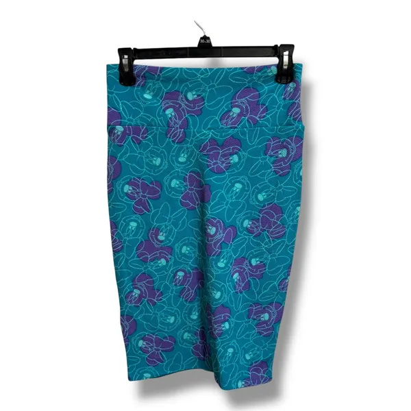 LuLaRoe Cassie Skirt‎ XS Minnie Mouse Teal Purple Floral Stretch Pencil Textured - Image 2