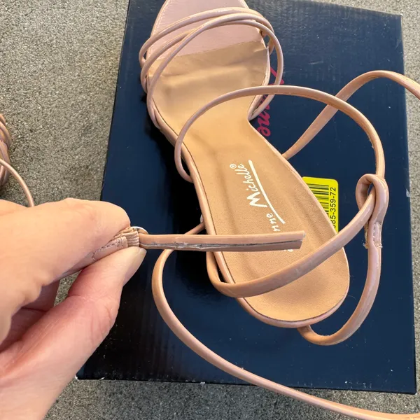 Boutique Nude Faux Patent Leather Strappy Heels - Image 8