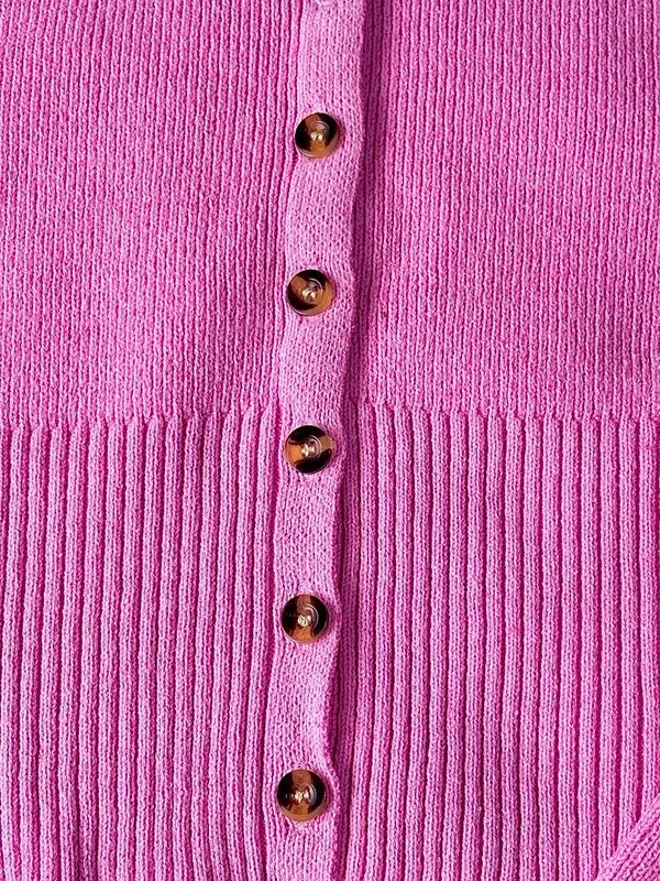 Pink Cable Knit Mock Neck Sweater & Fold-over Leggings - Image 2