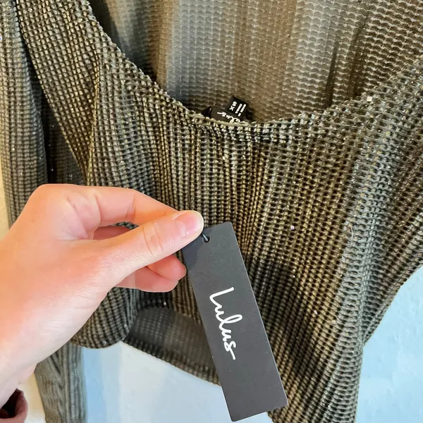 Lulus Olive Green Sparkle Low Back Long Sleeve Top Size XS NEW With Tags - Image 6