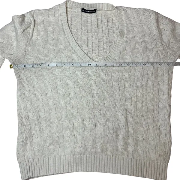 Brandy Melville Cream Cable Knit V-Neck Sweater Soft Cozy Classic Knitwear Baisc - Image 8
