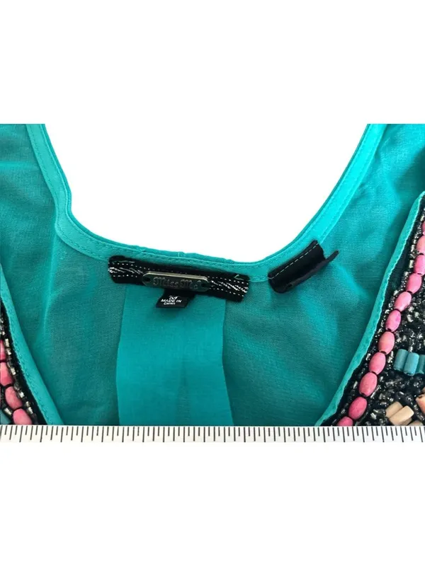 Miss Me Women's Turquoise Sleeveless Beaded Neckline Top - Image 4