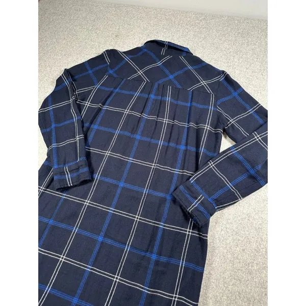 Abercrombie & Fitch Medium Womens Blue Plaid Shirt Dress‎ Long Sleeve Zip Collar - Image 4