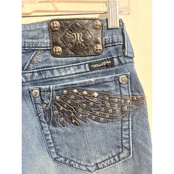 Miss‎ Me Bootcut Jeans Womens 31 Blue Excellent Angel Wing Studded JP5331B4 - Image 10