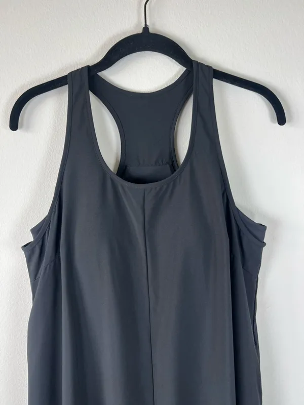 Halara Breezeful Midi Dress Black Racerback Pockets High Low Flowy NEW Sz Medium - Image 3