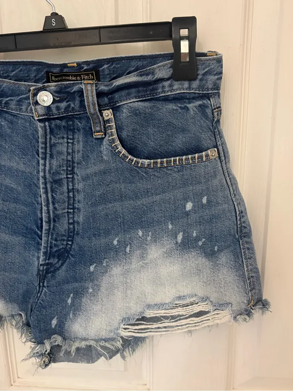 Abercrombie & Fitch Distressed Patchwork Button Fly Denim Shorts - Image 3