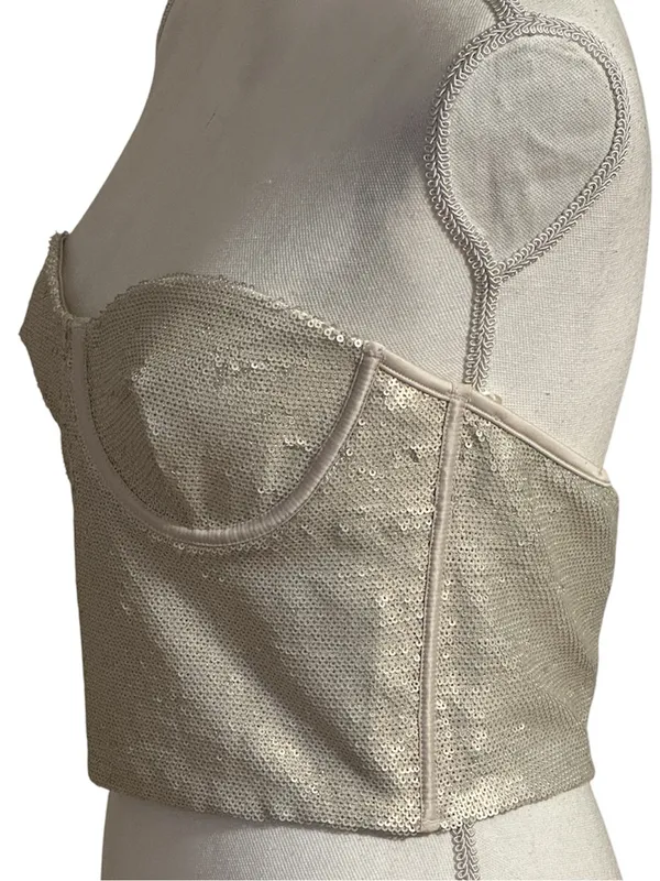 Zara Cream Sequin Sleeveless Corset Crop Top NWT - Image 4
