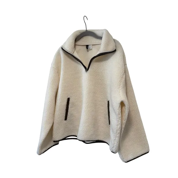 H&M Divided Teddy Fleece Pullover Medium Ivory Sherpa 1/4 Zip Cozy Jacket - Image 5