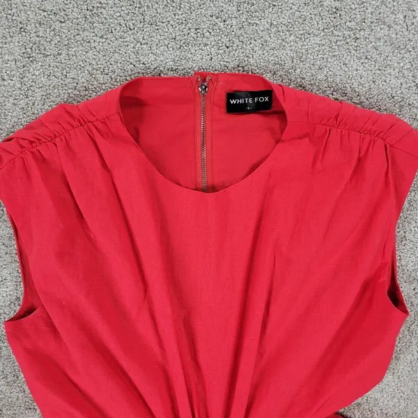 White Fox Cutout Ring Dress Womens L Red Sleeveless Mini Fit & Flare Ruffle Hem - Image 5