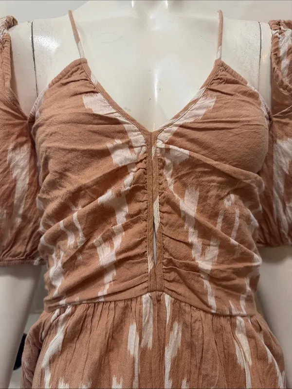 Mirth 100%cotton Rust Tie-Dye Midi Dress with Puff Sleeves size medium - Image 4